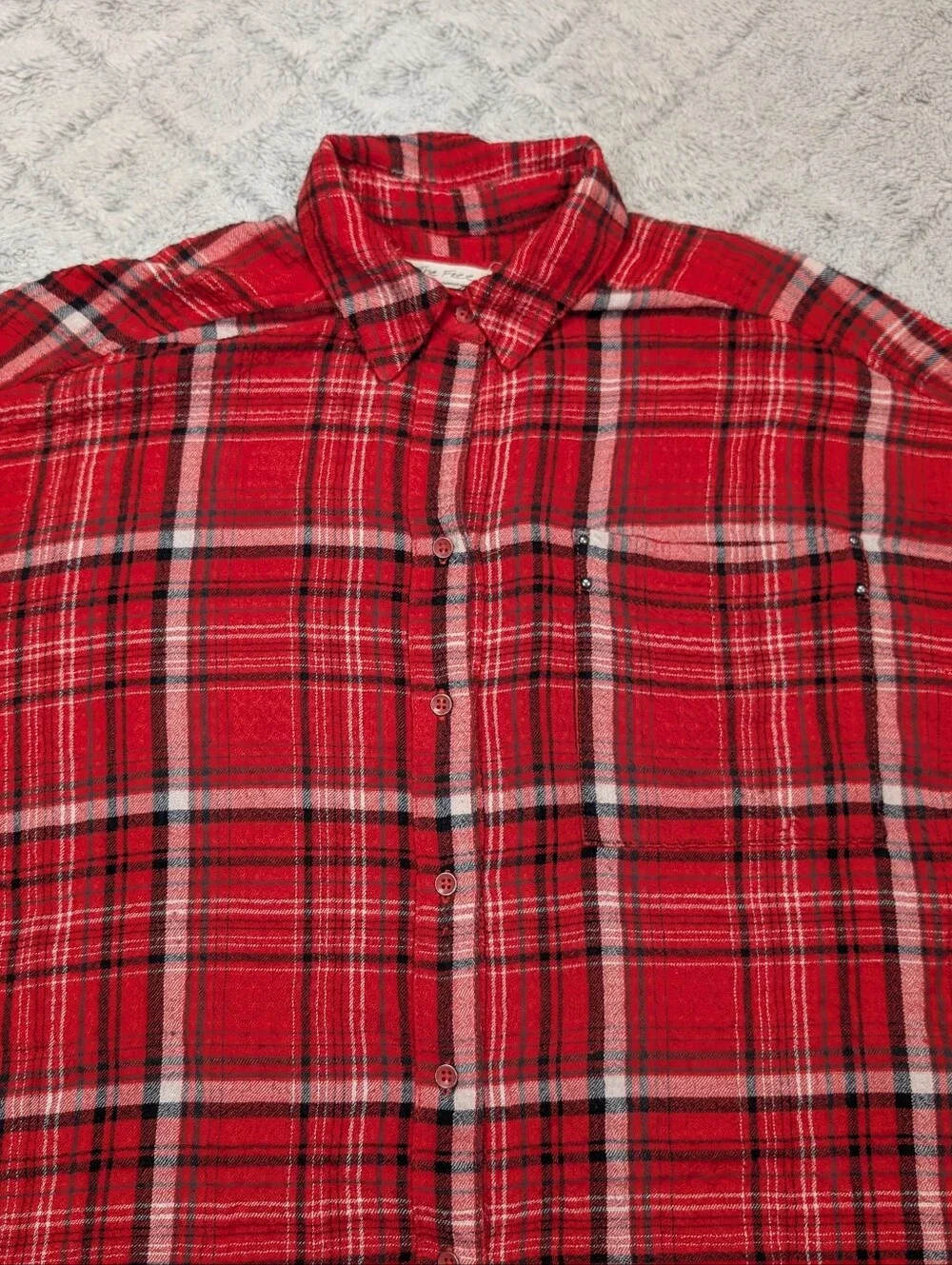 Free People Shirt Womens S Red Plaid Hidden Valley Button Down Slouchy Relax